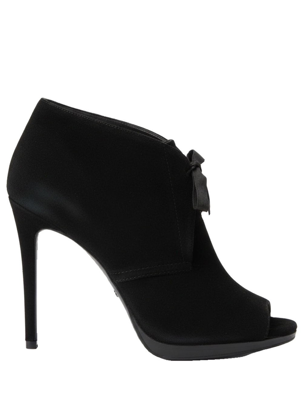 🛍️ Burberry Authentic Black Suede Peep-Toe Ankle Booties with Ribbon Tie